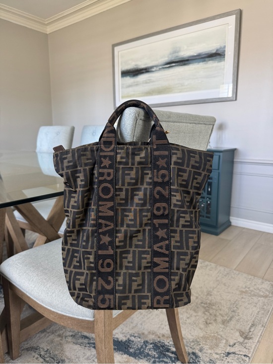 Fendi Handbags - FENDI ZUCCA CANVAS Vintage 1925 Zip Tote Brown